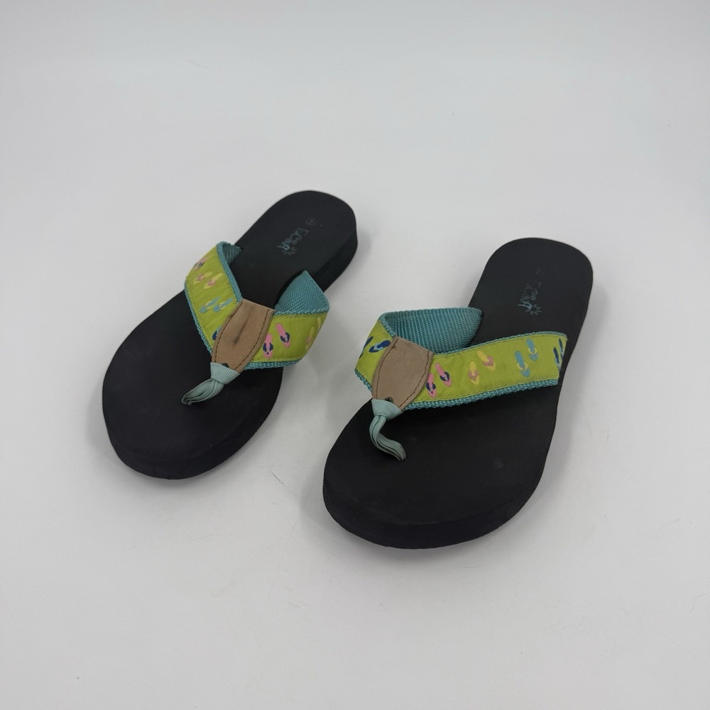 ECSA Women's 9 Black Green Flip Flops Beach Casual Thong Sandals